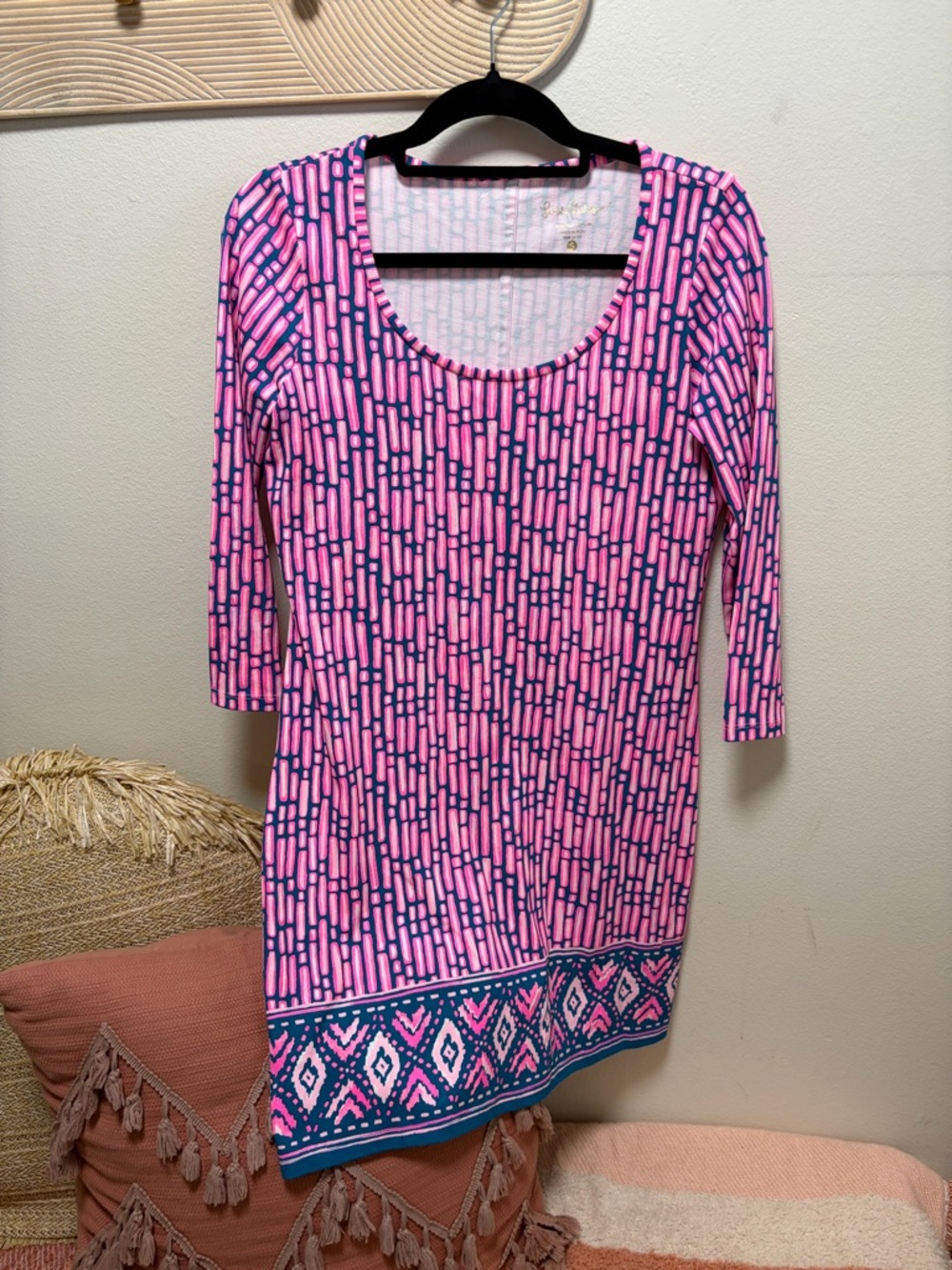 Lily Pulitzer Pink Patterned Scoop Neck Shift Dress